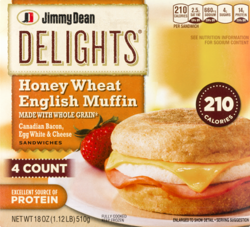 Jimmy Dean D-lights Bacon Cheese Sandwich on Honey Wheat Muffin Perspective: front