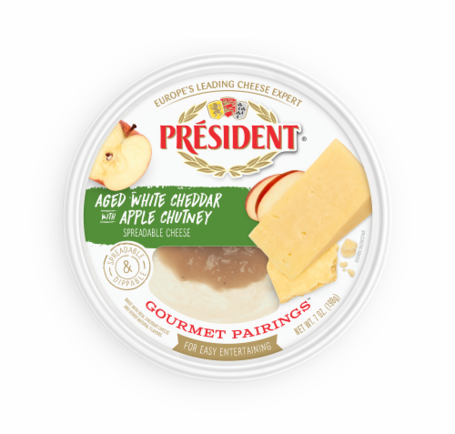 President Gourmet Pairings Aged White Cheddar with Apple Chutney Spreadable Cheese Perspective: front