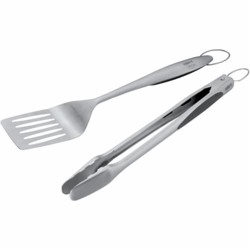 Weber Soft Rubber Grip Stainless Steel 2-Piece Barbeque Tool Set 6707 Perspective: front