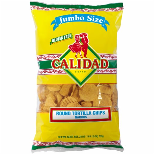 Calidad Round Tortilla Chips Jumbo Size Perspective: front
