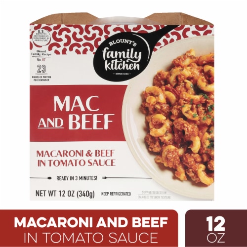 Blount's Family Kitchen Macaroni and Beef in Tomato Sauce Bowl Perspective: front