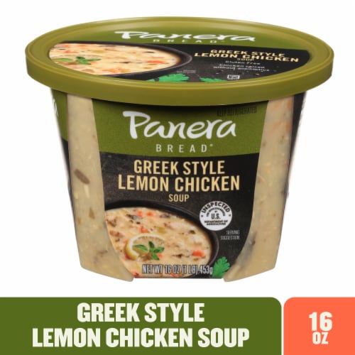 Panera Bread Ready-to-Heat Greek Style Chicken Soup Cup Perspective: front