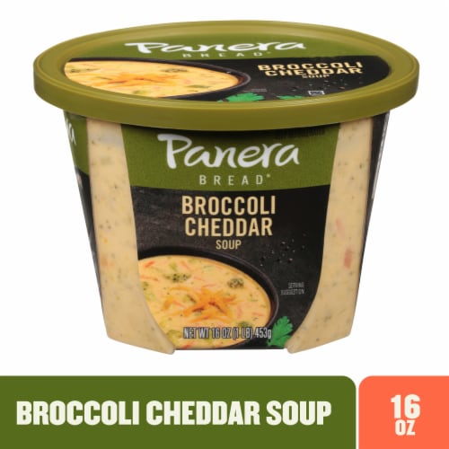 Panera Bread Ready-to-Heat Broccoli Cheddar Soup Cup Perspective: front