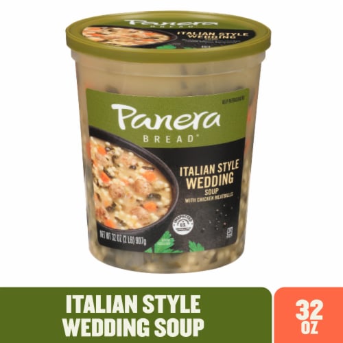 Panera Bread Ready-to-Heat Italian Style Wedding with Chicken Meatballs Soup Cup Perspective: front