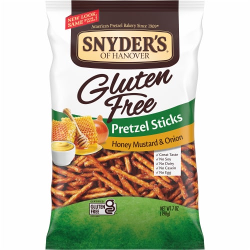 Snyder's of Hanover Gluten Free Pretzel Sticks Honey Mustard And Onion Perspective: front