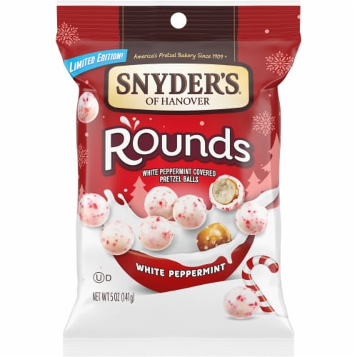 Snyder's of Hanover Pretzels White Peppermint Rounds Perspective: front