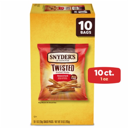 Snyder's of Hanover Twisted Seasoned Pretzel Sticks 1 Oz Snack Bags Perspective: front