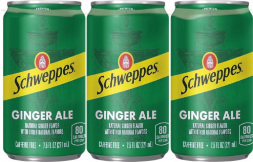 Schweppes Ginger Ale Caffeine Free Soda Cans Perspective: front