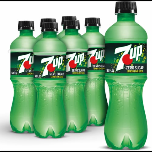 7UP Zero Sugar Lemon Lime Caffeine-Free Soda Bottles Perspective: front