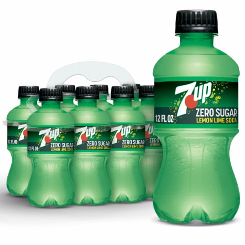 7UP Zero Sugar Lemon Lime Caffeine-Free Soda Bottles Perspective: front