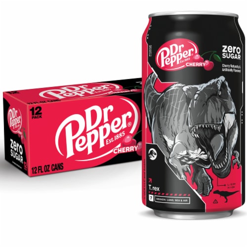 Dr Pepper Cherry Zero Sugar Jurassic World Rebirth Limited Edition Soda Cans Perspective: front