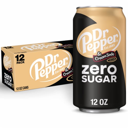 Dr Pepper® & Cream Zero Sugar Soda Cans Perspective: front