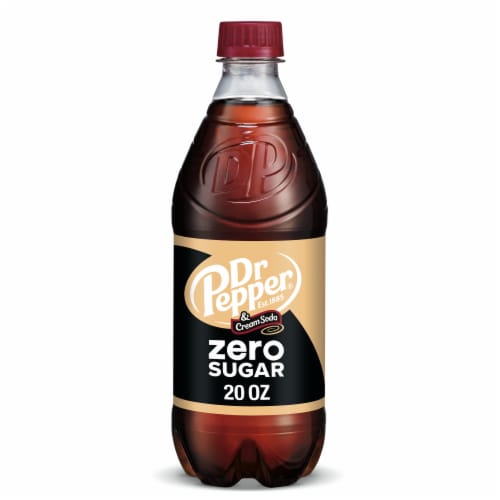 Dr Pepper and Cream Zero Sugar Soda Bottle Perspective: front