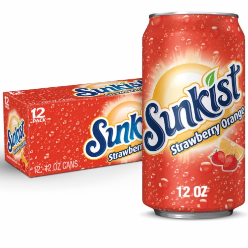Sunkist Strawberry Orange Soda Cans Perspective: front
