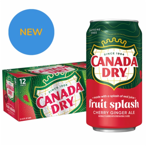Canada Dry Fruit Splash Cherry Ginger Ale Soda Cans Perspective: front