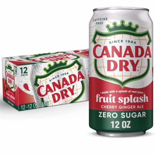 Canada Dry Fruit Splash Cherry Ginger Ale Zero Sugar Soda Cans Perspective: front
