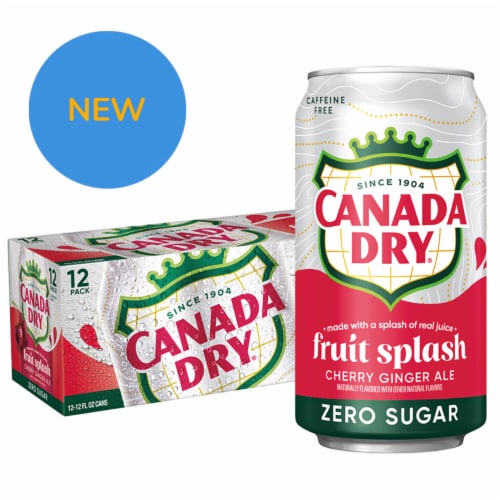 Canada Dry Fruit Splash Cherry Ginger Ale Zero Sugar Soda Cans Perspective: front