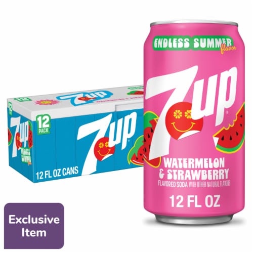 7UP Caffeine Free Watermelon Strawberry Soda Cans Perspective: front