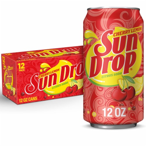 Sun Drop Cherry Lemon Citrus Soda Cans Perspective: front