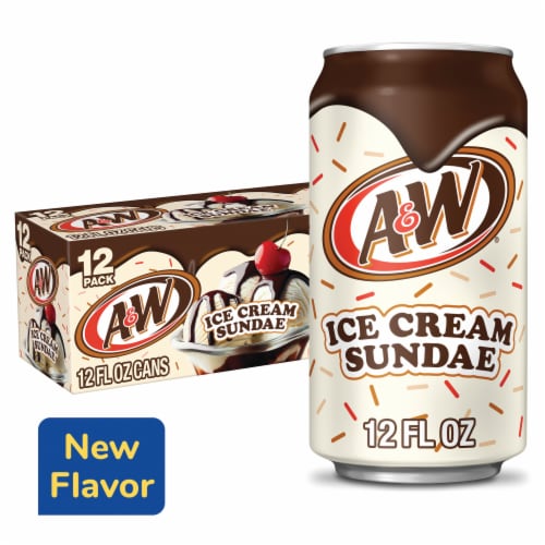 A&W Ice Cream Sundae Caffeine Free Soda Cans Perspective: front