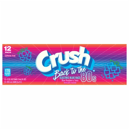 Crush® Back To The 80's Electric Blue Razz Soda Cans Perspective: front