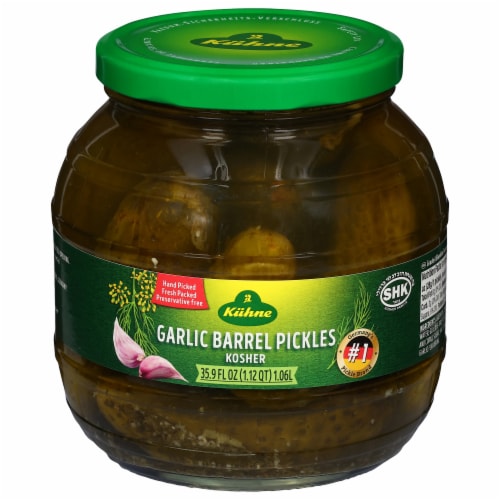Kuhne Kosher Garlic Barrel Pickles Perspective: front
