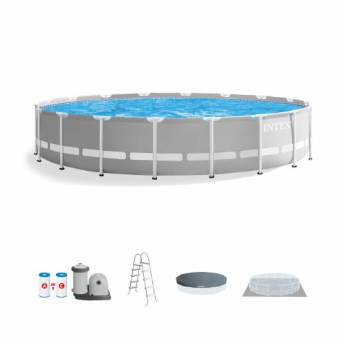 Intex 18ft x 48in Prism Round Frame Above Ground Swimming Pool Set with Pump Perspective: front