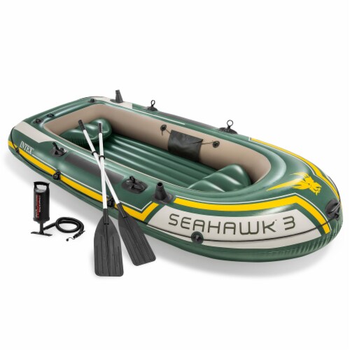 Intex Seahawk 3 Person Inflatable Rafting Boat Set with Aluminum