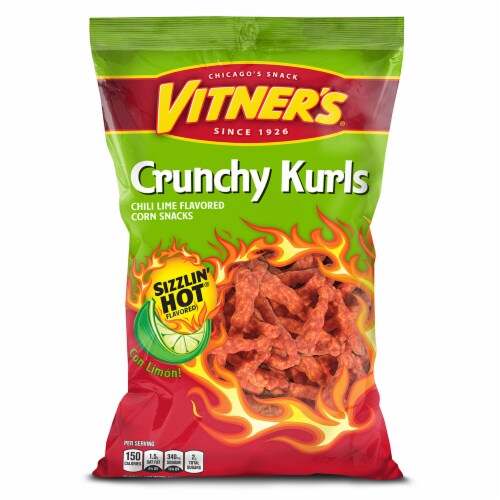 Vitner's Crunchy Kurls Chili Lime Flavored Corn Snacks Perspective: front