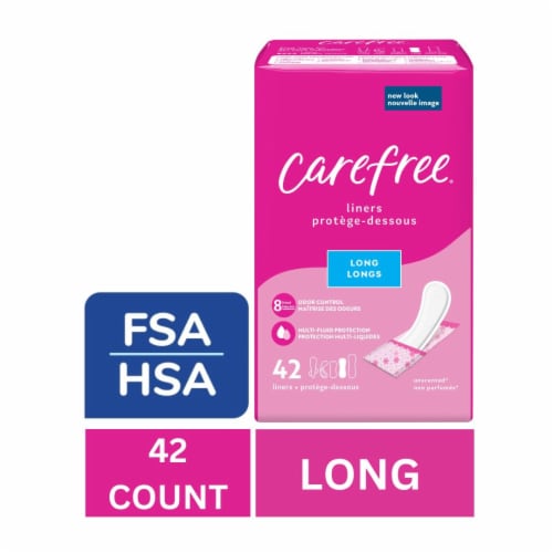 Carefree Panty Liners Long Super Absorbency Wrapped Unscented Perspective: front