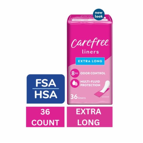 Carefree Panty Liners Extra Long Extra Heavy Super Absorbency Wrapped Unscented Perspective: front