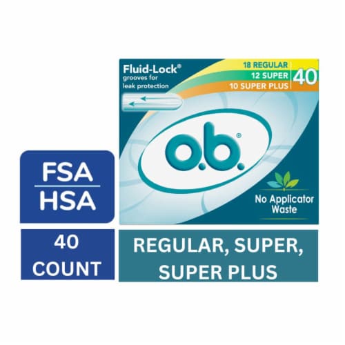 o.b. Tampons Regular, Super & Super Plus Absorbency Triple-Pack Unscented Perspective: front