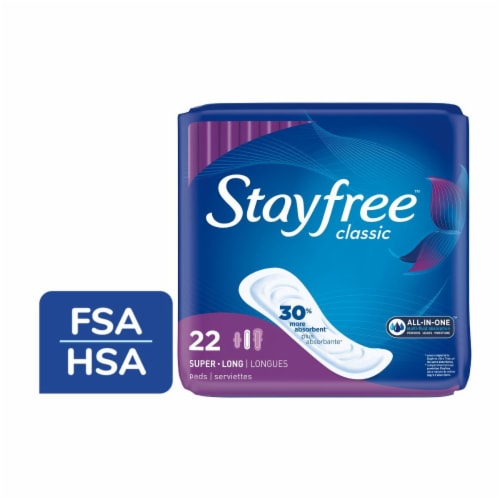 Stayfree Classic Pads Super Long Unscented, 22 count - Foods Co.