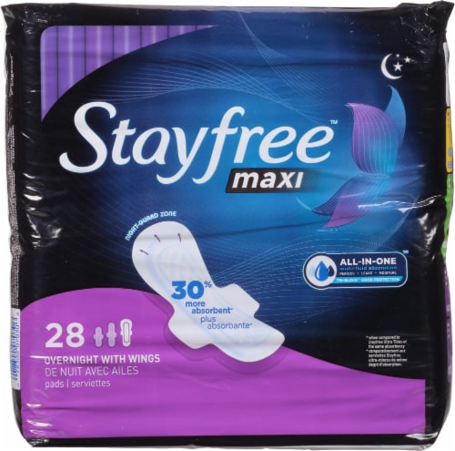 Stayfree Maxi Pads With Wings Overnight Absorbency Unscented, 28 ct - Foods  Co.