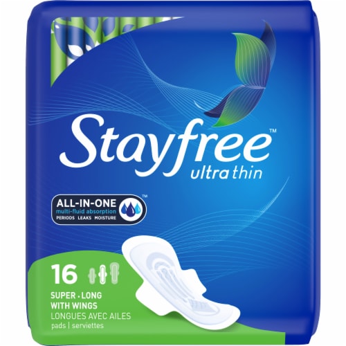 STAYFREE® Ultra Thin Super Long Pads with Wings Perspective: front