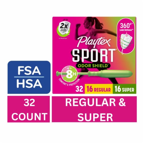 Playtex Sport Odor Shield Tampons Duo Pack Regular/Super Absorbency Unscented Perspective: front