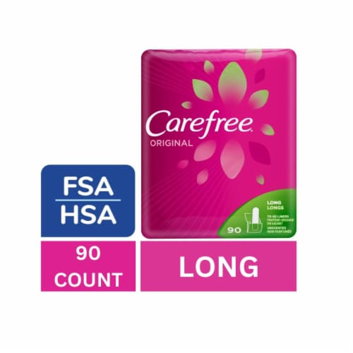 Carefree Original Panty Liners Long Super Absorbency Wrapped Unscented, 90  ct - Baker's