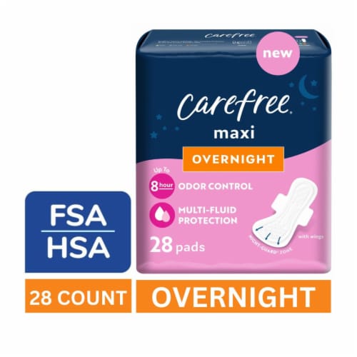 Carefree® Maxi Pads with Wings Overnight Unscented Perspective: front