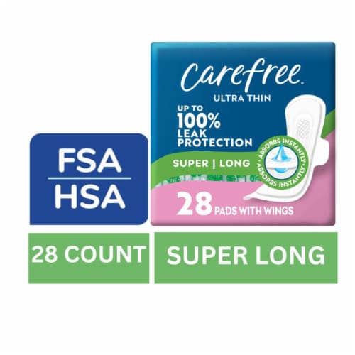 Carefree® Ultra Thin Pads with Wings Super Absorbency Unscented Perspective: front