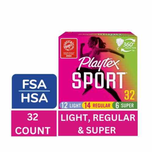 Playtex Sport Tampons Light, Regular & Super Absorbency Triple-Pack Unscented Perspective: front