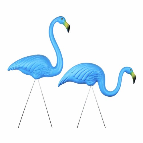 Union Products Outdoor Featherstone Flamingo Yard Lawn Ornament, Set of 2, Blue Perspective: front