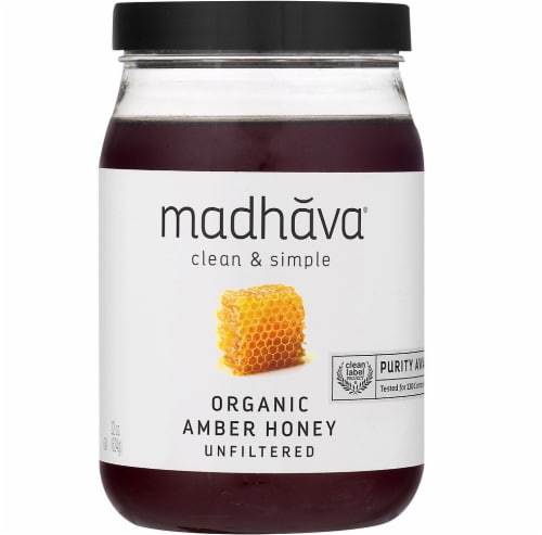 Madhava Organic Pure & Raw Amber Honey Perspective: front