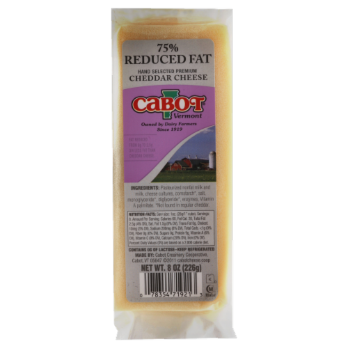 Cabot 75% Reduced Fat Cheddar Cheese Perspective: front