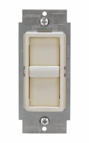 Leviton Decora SureSlide 600 watt Light Almond Slide Dimmer Switch Perspective: front