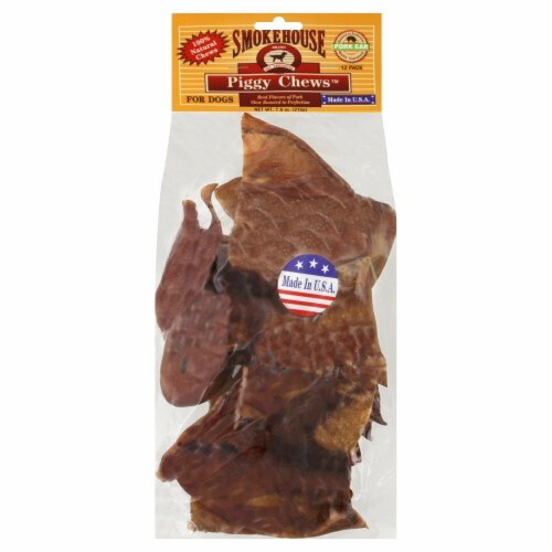Smokehouse Pork Ears Piggy Chews Dog Treats 12 Count Perspective: front