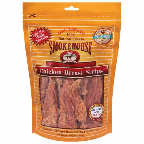 Smokehouse Chicken Breast Strips Dog Treats Perspective: front