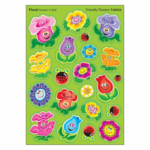 Trend Enterprises T-83039 Friendly Flowers & Floral Scratch N Sniff Stinky Stickers, Mixed Sh Perspective: front
