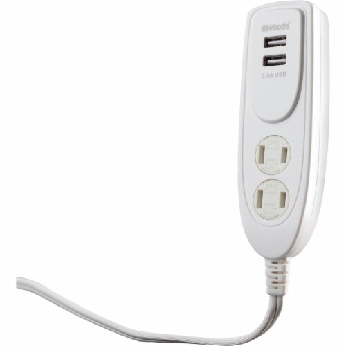 Woods 2 Power & 2 USB White Desktop USB Charger 41226 Perspective: front