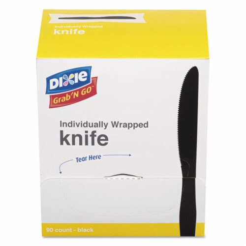 GrabN Go Wrapped Cutlery, Knives, Black, 90/Box, 6 Box/Carton