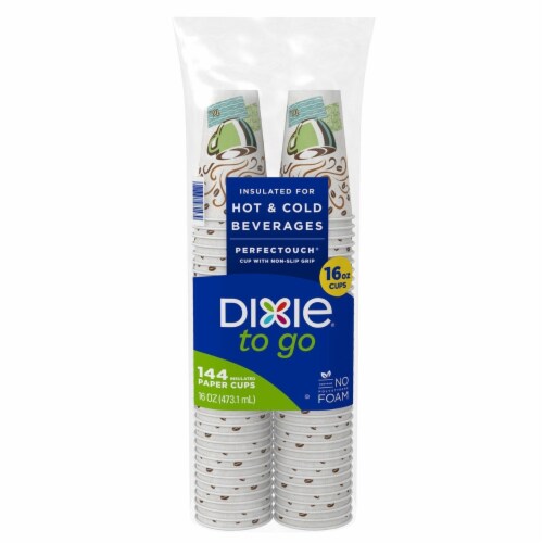 Dixie PerfecTouch Insulated Hot/Cold Paper Cups, Coffee Haze, 16 Oz (144 Count) Perspective: front